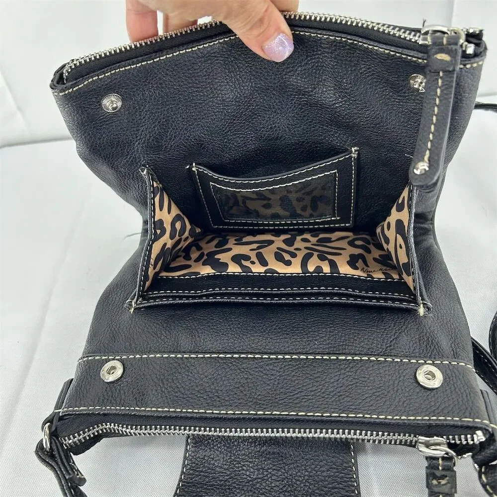 Nine West Women's Black Quilted Crossbody Bag Small Leopard Print Organizer